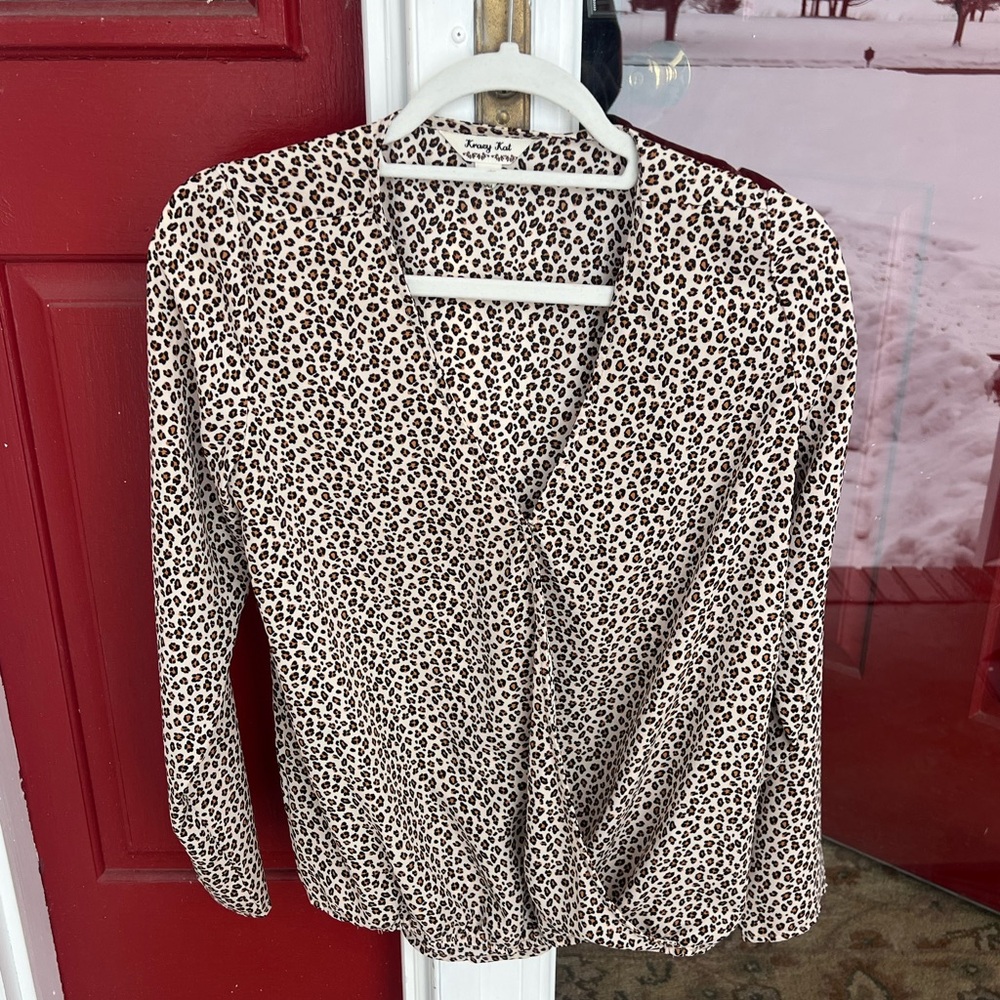 Krazy Kat Leopard Print V Neck Blouse
